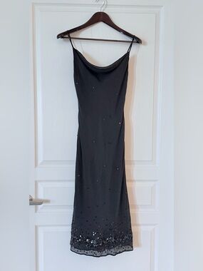 Promod Black Strapless Beaded Slip Dress